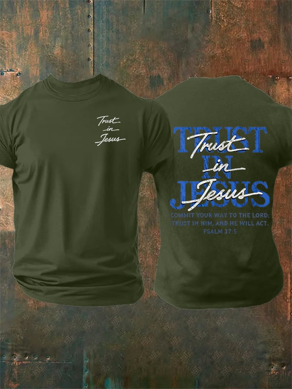 Men's   "Trust in Jesus" 37:5 Bible Verse Design  Print  T-Shirt