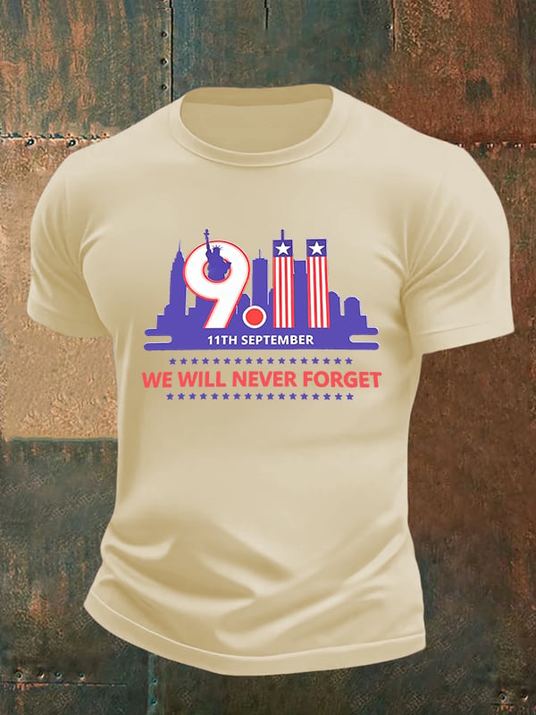 Men's WE WILL NEVER FORGET Print Crew-Neck T-Shirt