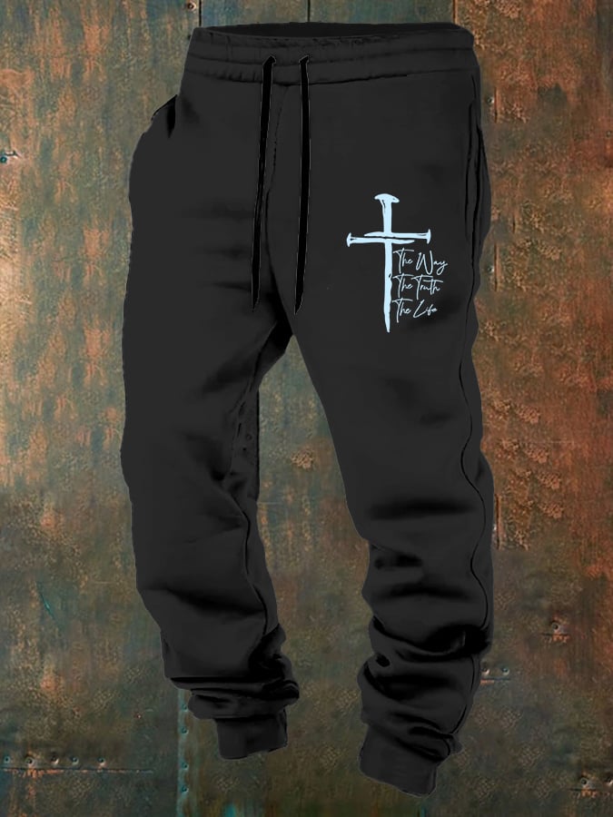 Men's Jesus The Way The Truth The Life Print Casual Trousers