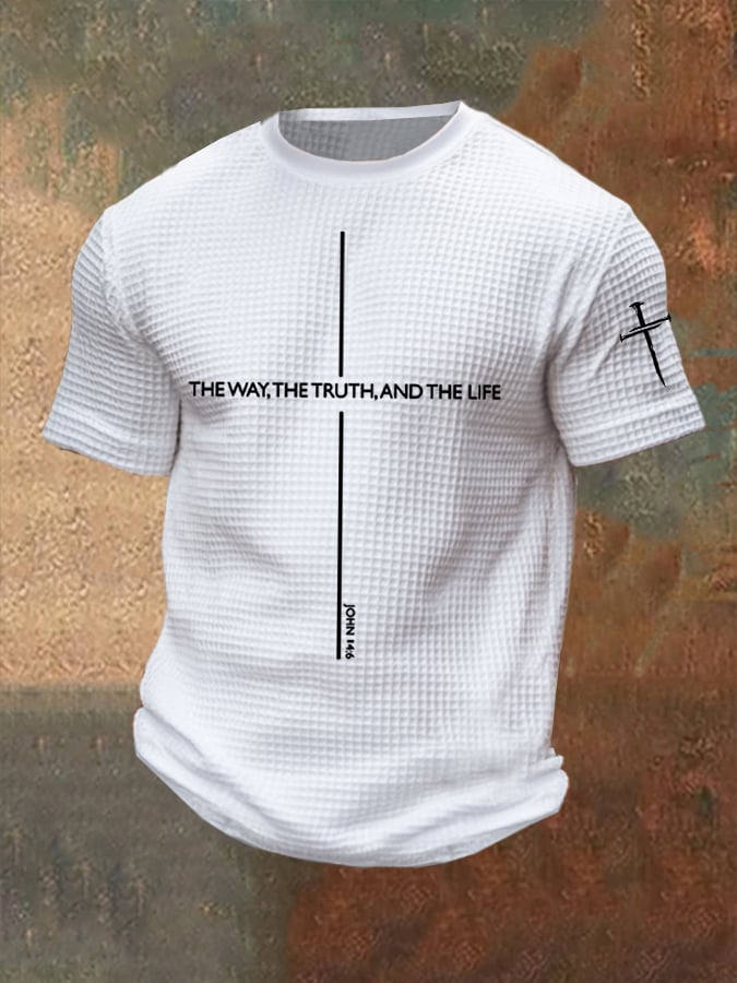Men's Jesus The Way The Truth The Life Print Casual Waffle T-Shirt