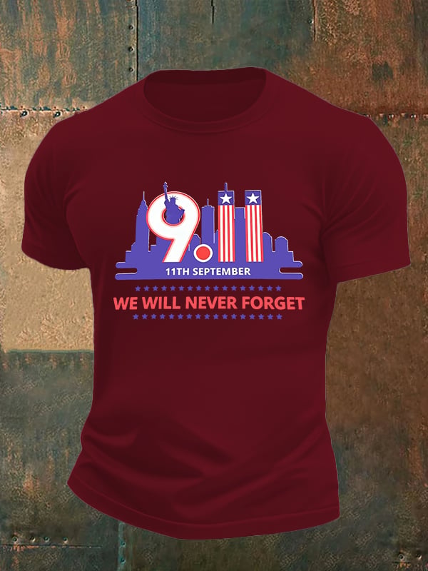 Men's WE WILL NEVER FORGET Print Crew-Neck T-Shirt