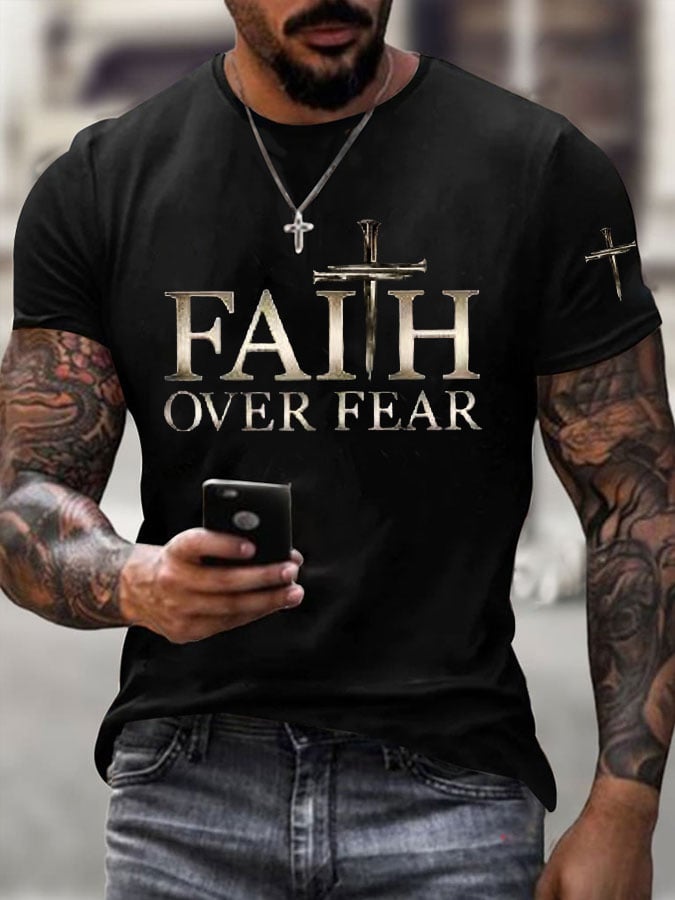 🔥Hot Sale Picks 🔥Men's Faith Over Fear Cross Print T-shirt