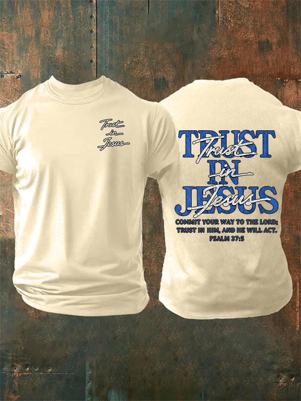 Men's   "Trust in Jesus" 37:5 Bible Verse Design  Print  T-Shirt