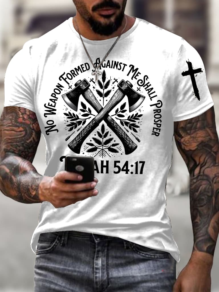 Men's No Weapon Formed Against Me Shall Prosper Print Short Sleeve T-Shirt