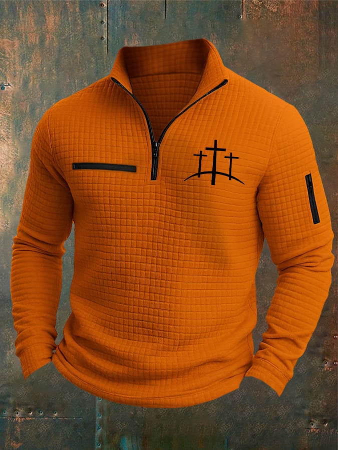 Men's Casual Retro Checkered Jacquard Contrast Color Sweatshirt