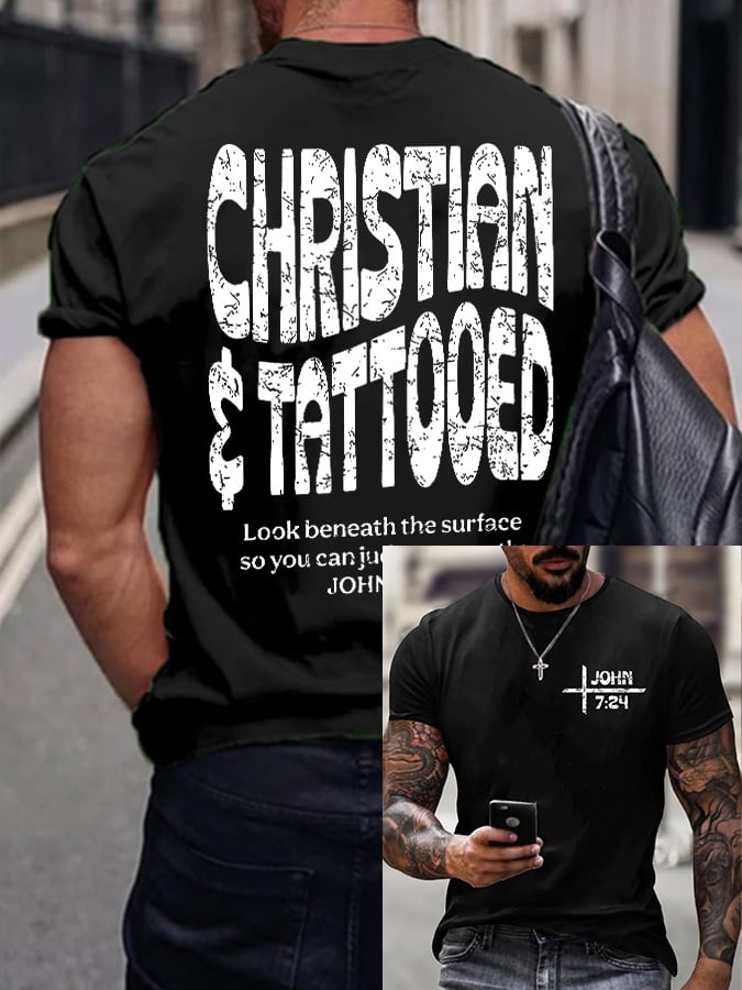 Men'S Casual John 7:24 Christian and Tattooed Print Short Sleeve T-Shirt