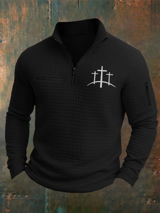 Men's Casual Retro Checkered Jacquard Contrast Color Sweatshirt