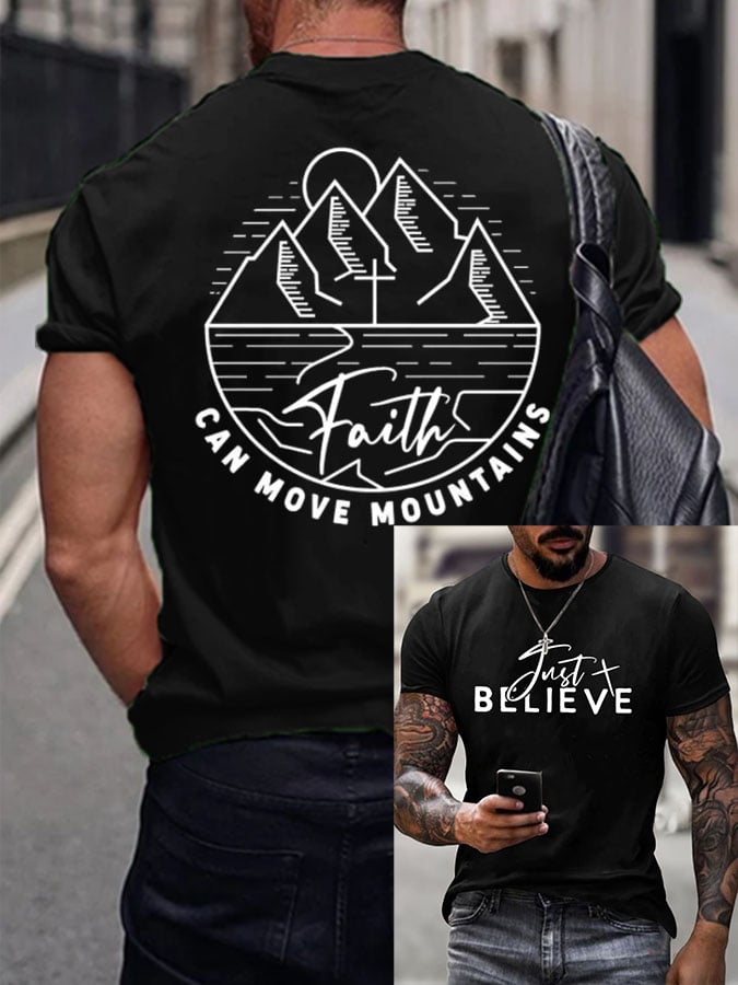 Men's Faith Can Mountains Print Casual T-Shirt