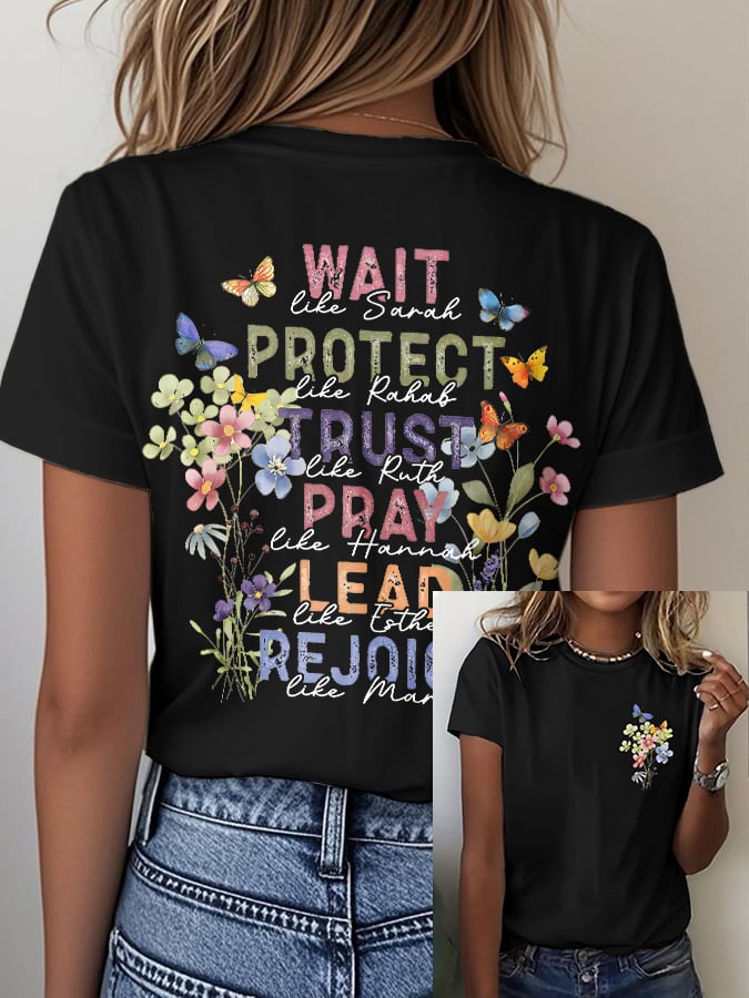 🔥Hot Sale Picks 🔥Women'S Casual Floral Faith Print Short Sleeve T-Shirt