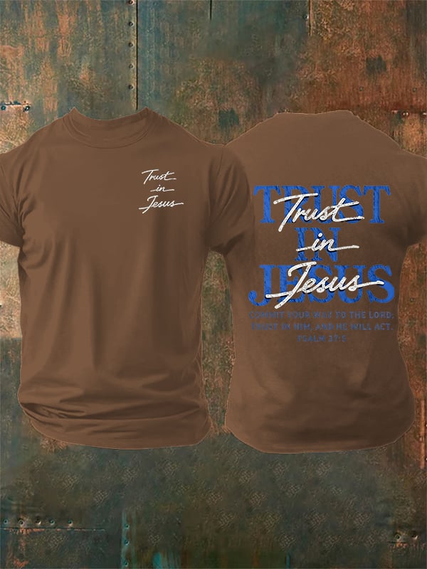 Men's   "Trust in Jesus" 37:5 Bible Verse Design  Print  T-Shirt