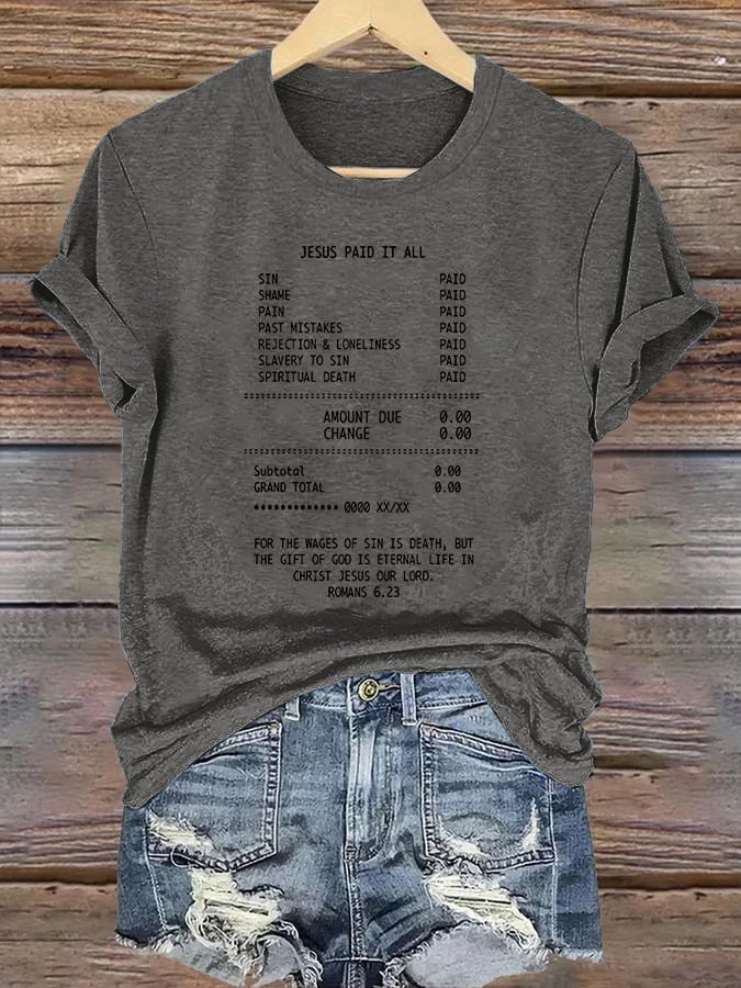 Women's  JESUS PAID IT ALL Print Round-Neck T-Shirt