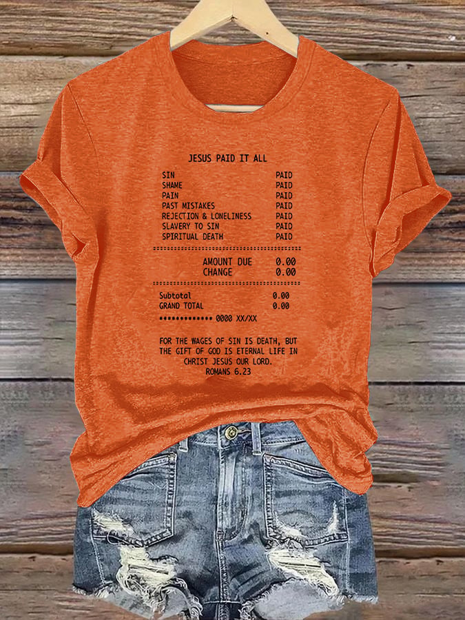 Women's  JESUS PAID IT ALL Print Round-Neck T-Shirt