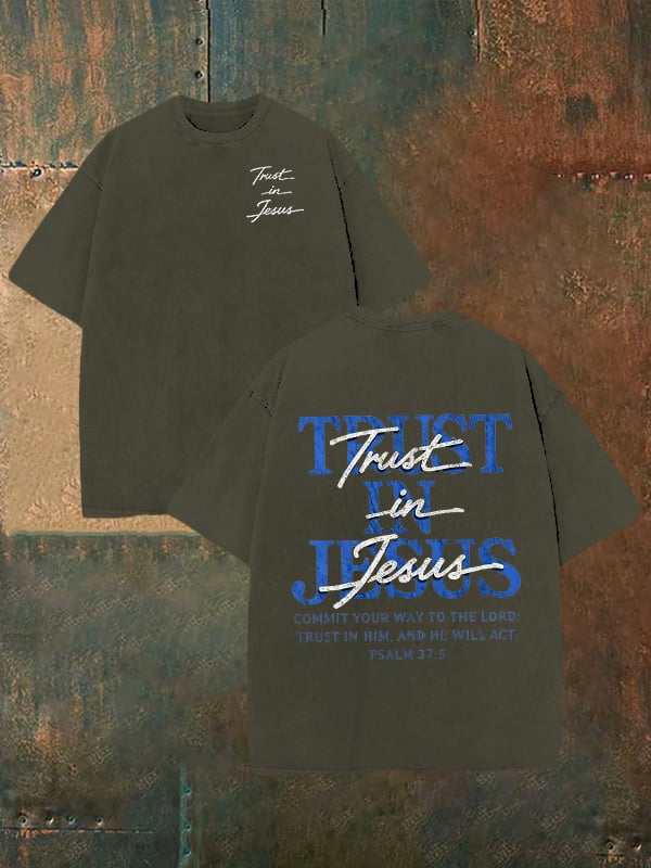 Unisex  "Trust in Jesus" 37:5 Bible Verse Design Print  Washable T-shirt
