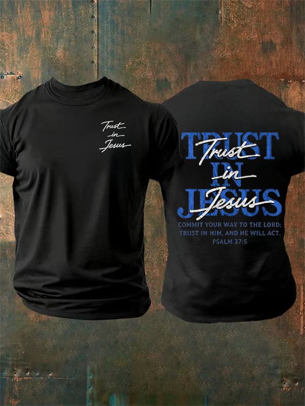 Men's   "Trust in Jesus" 37:5 Bible Verse Design  Print  T-Shirt