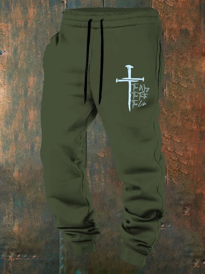 Men's Jesus The Way The Truth The Life Print Casual Trousers