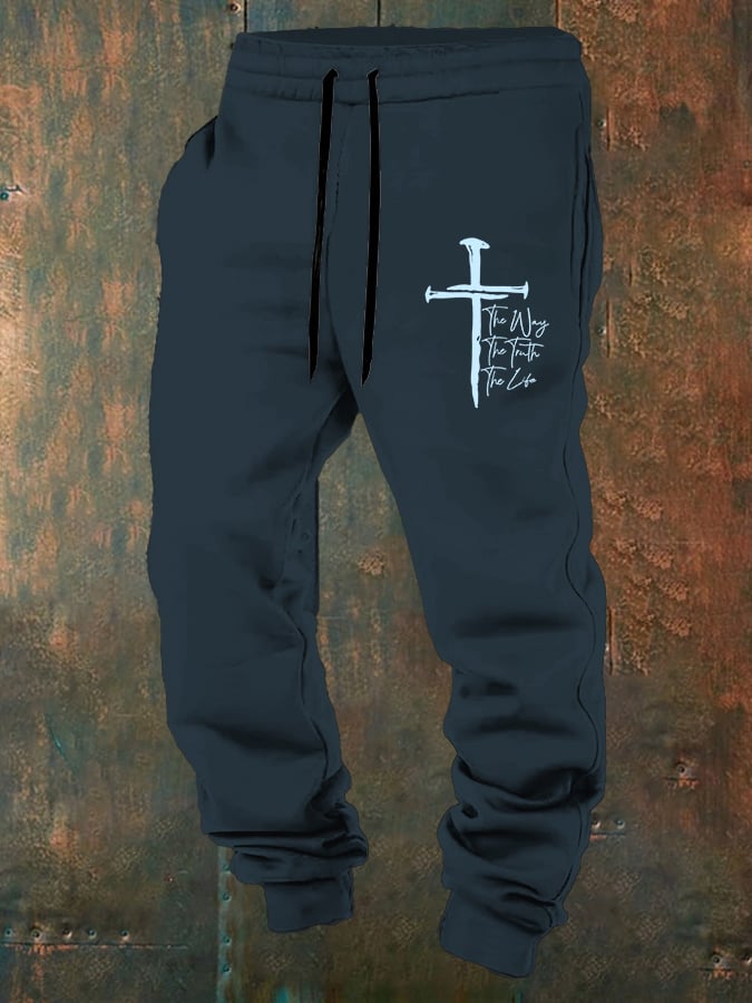 Men's Jesus The Way The Truth The Life Print Casual Trousers
